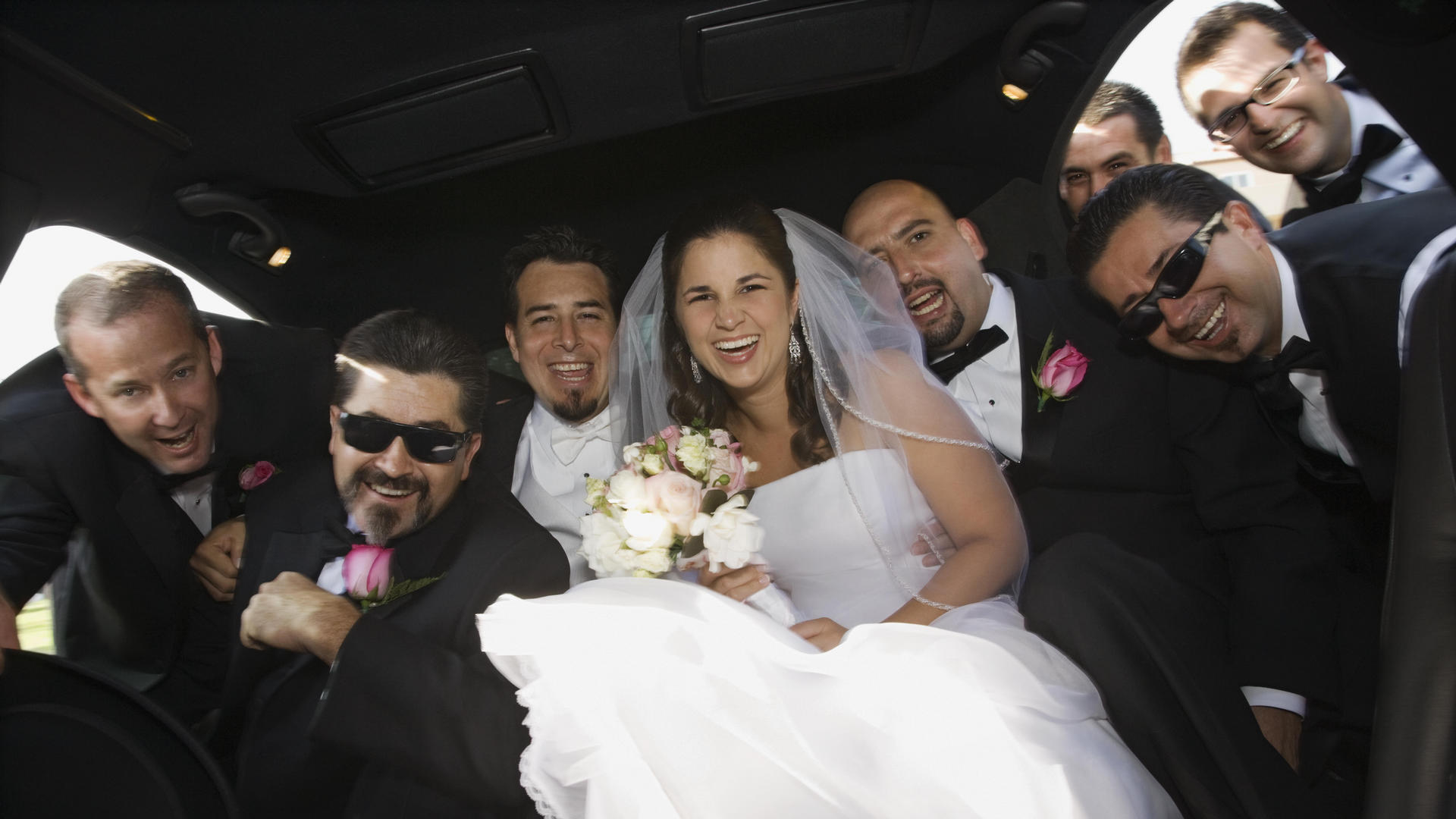 wedding party in limo