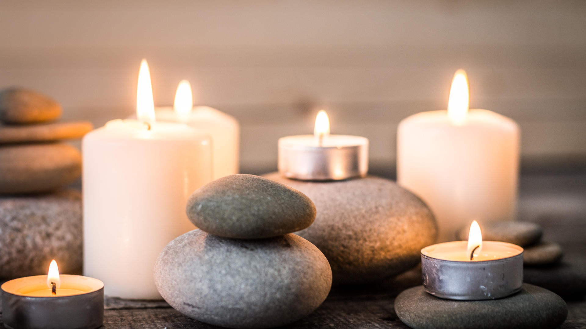 spa stones and candles
