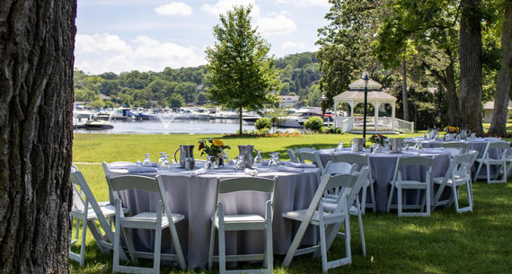 lunch set on harbor lawn